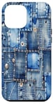 iPhone 12 Pro Max Blue Jeans Denim Patchwork Pattern Graphic Cool Case