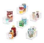 iDesign 6-Piece Recycled Plastic Pantry and Kitchen Storage, Freezer and Fridge Organiser Bins with Easy Grip Handles - 6 Pack, Clear