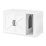 Feandrea Meuble Litière pour Chat, Meuble Moderne Cache-Litière, Entrée par Devant, Double Porte, Poignées, Maison pour Chat, Table d’Appoint, 85 x 48,5 x 50 cm, Blanc Nuage PCL012W01