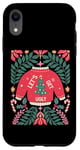 Coque pour iPhone XR Pull de Noël bohème festif en forme de canne à sucre d'orge floral