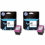 2x Original HP 62 Colour Ink Cartridges For OfficeJet 5740 Inkjet Printer