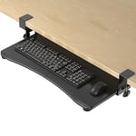 suptek Support Clavier, Plateau de Clavier Coulissant à Placer sous Le Bureau avec de Fixation Pince en C, 650x 300mm Plate-Forme Extensible,Support de Clavier pour Taper, Max de 5kg, Noir, DSF1