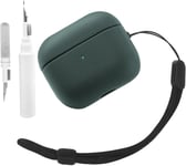 Coque en TPU compatible avec AirPods 3, avec kit de nettoyage, étui de protection compatible avec Airpods 3e génération avec dragonne, design tactile en cuir pour Airpods 3, vert foncé