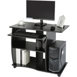 Bureau informatique - Table d'ordinateur à roulettes - 90 x 50 x 75 cm - Noir