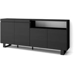 Buffet salon et cuisine, Meuble de Rangement, Commode, 200x87x35cm, 4 Portes, Design industriel, Style moderne, Noir - Skraut Home