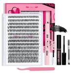 PRO DIY Lash Extension Kit 280pcs Lash Clusters D Curl Eyelash Extension Kit Individual Lashes with Lash Bond and Seal Lash Remover Lash Applicator Easy to Apply at Home(40D-9-16mix Kit)