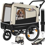 tectake® Remorque Velo Chien 3 en 1 Pliable avec Reflecteurs, Drapeau, Remorques Vélo pour Chiens Aussi comme Poussette Chien Animaux de Compagnie de Taille Moyenne Charge Maximale 40 kg - Beige