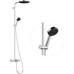 hansgrohe Pulsify S Puro - Colonne de douche économie d'eau (EcoSmart) avec mitigeur thermostatique de baignoire, douche pluie (260 mm), douchette, flexible, barre, douche de tête, Chromé, 24232000