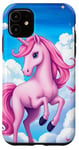 iPhone 11 Pink Unicorn with Clouds and a Bright Rainbow Case