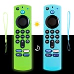 Protection télécommande Fire TV Stick BHHB Coque Fire TV Stick Silicone Et Lumineux Compatible avec Fire TV Stick 4K /4K Max Alexa télécommande vocale (3e génération 2021) 2 pièces - (Bleu et Vert)