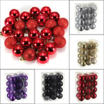 24pc Christmas Baubles Tree Plain Glitter Decoration Ornamen