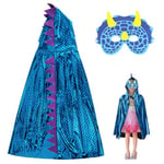 Aomig Cape Dinosaure Déguisement Enfant, Bleu Costume de Dragon de Cape de Dinosaure, Dinosaure Dinosaure Cape À Capuche Manteau avec Masque pour Garçon Fille Cosplay Halloween Carnaval Noël Fête