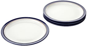 Denby - Elements Medium Dark Blue Plates Set of 4 - Dishwasher Microwave Safe Crockery 22cm - Navy Blue, White Ceramic Stoneware Tableware - Chip & Crack Resistant Lunch Plates