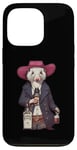 Coque pour iPhone 13 Pro Opossum américain dans un chapeau de cowboy buvant une bouteille de whisky