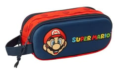 SUPER MARIO 3D - Trousse double 3D, trousse pour enfant, idéale pour les enfants d'âge scolaire, confortable et polyvalente, qualité et résistance, 21 x 6 x 8 cm, bleu marine/rouge, M, Décontracté