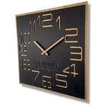 FLEXISTYLE Digits Eco Grande Horloge Murale en Bois, Aspect Bois, carrée, silencieuse, pour Salon, Chambre à Coucher, fabriquée en UE (Noir, 60 cm)