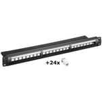 19" (48,3 cm) Patch Panel-set, 24 Port, svart, pappkartong med label