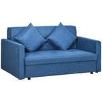 HOMCOM 2 Seater Sofa Bed Convertible Bed Settee w/ 2 Cushions Storage Blue