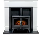 Adam Oxford Stove Fireplace in Pure White with Woodhouse Electric Stove, 48 Inch