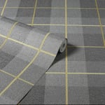 Arthouse Heritage Tartan Check Textured Ochre/Grey 299000 Wallpaper