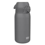 Ion8 Gourde Enfant, Inox 400ml, Anti-Fuite, Facile à Ouvrir, Verrouillage Sécurisé, Lavable au Lave-Vaisselle, Poignée de Transport, Facile à Nettoyer, Durable, Acier Inoxydable, Gris