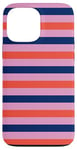 Coque pour iPhone 13 Pro Max Rose Orange rayé Girly Esthétique Preppy Blue Navy Stripes