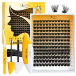 Lash-Extension Kit QUEWEL Cluster Lashes Kit, 168 pcs Individual Lashes with Large Capacity 16ml Bond and Seal Lash Glue, Lash Applicator Easy to Use for Beginners at Home (Fluffy 3D-Mix Kit)