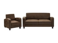 Canapé 3 places et fauteuil club en microfibre marron aspect cuir vieilli MADIE II