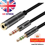 3.5mm Female to Double Male  Splitter Cable Audio Microphone MIC PC Headset CTIA