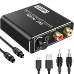 Convertisseur Dac Audio [Contrôle Volume],192Khz Adaptateur Audio Aluminium Numérique Vers Analogique,Digital Spdif Optique Coaxial Toslink Vers Stéréo L/R Rca Jack 3,5Mm Pour Tv Dvd Ps4/3 Xbox