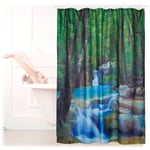 Relaxdays - Rideau de douche 200 x 180 cm salle de bain Cascade rivière eau Forêt anti-moisissures, coloré