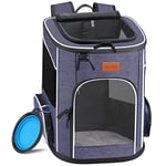 morpilot Cat Carrier Backpack, Foldable Pet Carrier Backpack for Cats and Small Dogs, Dog Backpack Carrier with Ventilated Design Inner Safety Strap, Puppy Carrier Bag for Travel Camping Hiking blue