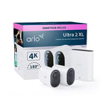 Arlo Ultra 2 4K XL + SmartHub, Caméra de Surveillance WiFi Extérieure Sans Fil, Autonomie de 12 mois, Vision Nocturne en Couleur,, emplacement carte Micro SD, Essai Arlo Secure inclus, 2 Caméras Blanc