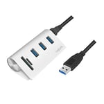 LOGILINK CR0045 Hub USB 3.0 3 Ports avec Lecteur de Carte SD + Micro SD Boîtier en Aluminium pour Windows Mac OS Linux Argenté