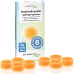 JB White 8 pcs Drying Tablets/Capsules for Hearing aids and earmolds, Orange Silica, Against Moisture, Hearing Aid Desiccant Compatible with Phonak, Cedis (8X, Color Indicator, Individually Sealed)