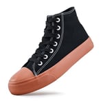 sharllen Ladies Canvas Shoes Women，Unisex Mens High Top Trainers Women Lace up Pumps Plimsolls Casual Sneakers Canvas Plimsoles Flat Shoes(Black Brown 270)