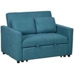 HOMCOM 2 Seater Sofa Bed Convertible Bed Settee with Cushions, Pockets, Blue