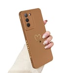 Newseego Coque Compatible avec Samsung Galaxy S21 FE 5G Etui pour Filles Femmes, Doré Amour Coeur Motif Doux Silicone Liquide Mignon Coeur Bord Antichoc Housse de Protection pour Samsung S21 FE- Brun