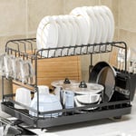 KINGRACK Dish Drainer Rack with Drip Tray, 2 Tier Dish Drying Rack, Dish Rack &