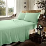 Drap Plat en Flanelle Facile d'entretien - King Size - Coton brossé Thermique et Chaud - Vert Sauge