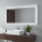Emke - Miroir de salle de bain led avec éclairage 120x60cm Interrupteur à bouton, Anti-buée Lumière Blanche Froide/Chaude