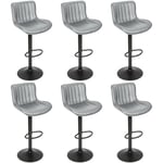 Lot de 6 Tabouret Bar，Chaise de Bar Pivotants avec Dossier, Tabourets de Bar Réglable en Cuir PU,pour Bar, îlot de Cuisine, Comptoir，Gris Clair