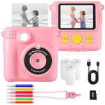 AORILE Kids Camera,Instant Print Camera for Kids,1080P HD Digital Camera with 32G SD Card,3 Rolls Photo Paper & 6 Color Pens, for 3-14 Year Old Girls (Pink)