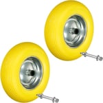 2 x Roue de Brouette 4.80 / 4.00-8 - en Caoutchouc Solide pu Increvable - avec Essieu Axe - Diamètre Roue 390 mm - Jaune - Roue de Secours Chariot de