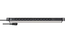 Alu-Line 19" Extension Socket for Cabinets 12-Way 2m H05VV-F 3G1,0 Black/Silver