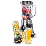 MPM MBL-15M Blender Mixeur, Récipient de 1 Litre,Smoothie Blender,2 Bouteilles Portables Smothie To Go 0,6 L, sans BPA, 2 Vitesses + Fonction d'impulsion, Ice Crusher, Lames en Acier Inoxydable, 450W