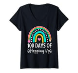 Womens 100 Days of School Design - Stepping Up V-Neck T-Shirt