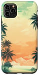 Coque pour iPhone 11 Pro Max Design coucher de soleil plage thème palmiers vert pastel