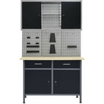 Etabli 120 cm avec 3 panneaux muraux et 1 armoire atelier table de travail gris noir