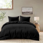 Dreamzie - Housse de Couette 200x220 cm avec 2 Taie Oreiller 80x80 cm - Noir - Parure de Lit 200x220 Adulte en 100% Microfibre - Certifié sans Produits Chimiques (Oeko TEX)